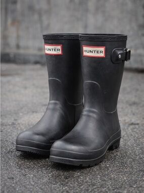 Hunter OriginalRain Boots Black Rubber Waterproof Mid Calf Women US 7 EU 38 UK 5